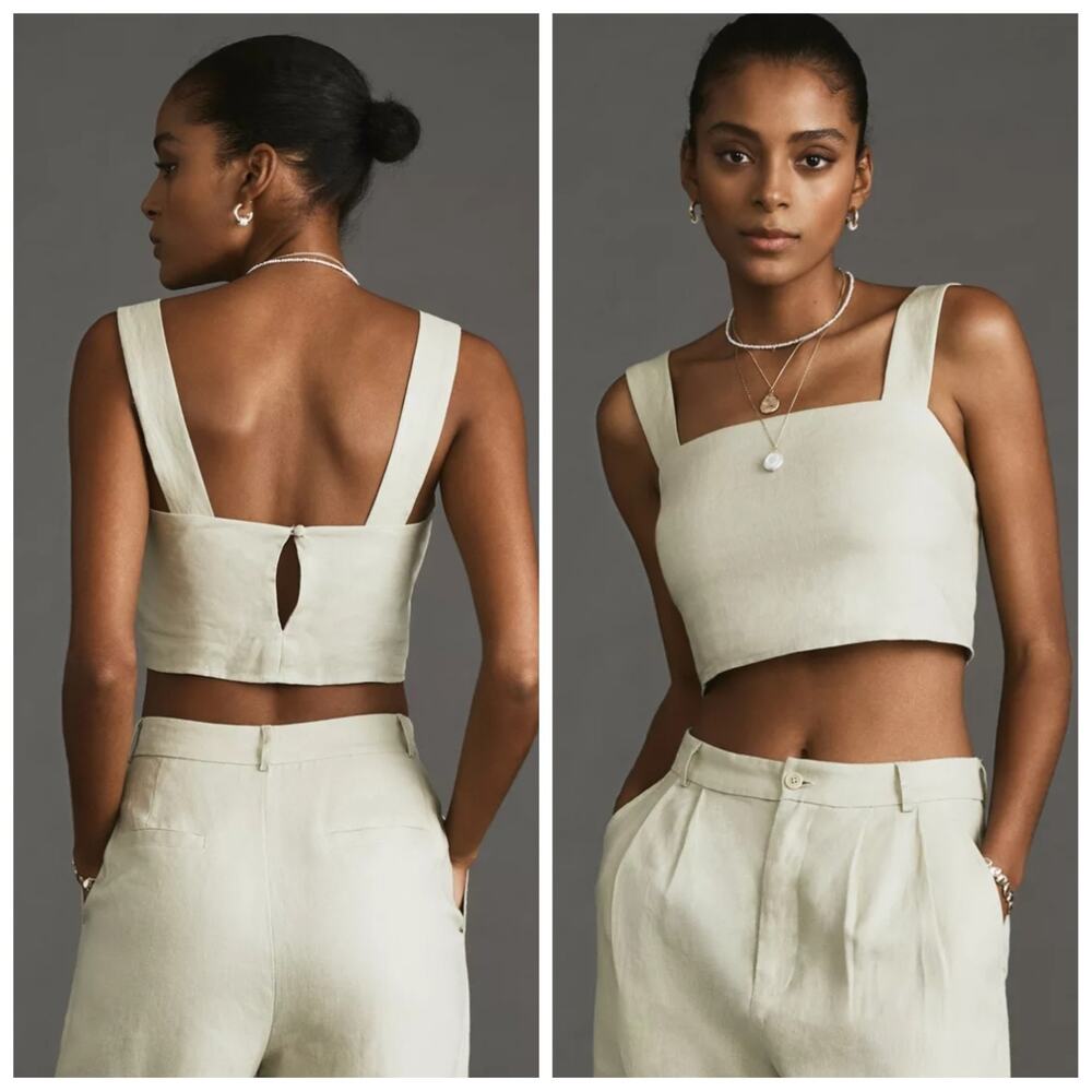 Reformation Linen Olivia Square Neck Crop Tank in Oatmeal Size 2/ Small